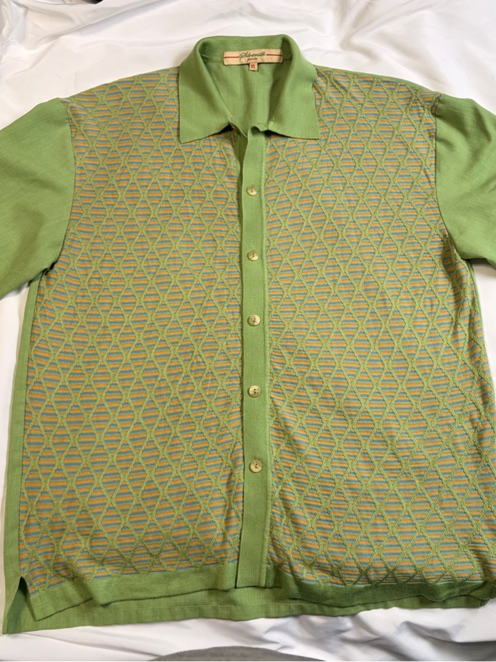 Silver silk Privee Button Up Leisure Shirt Mens XL Green Short Sleeve vintage
